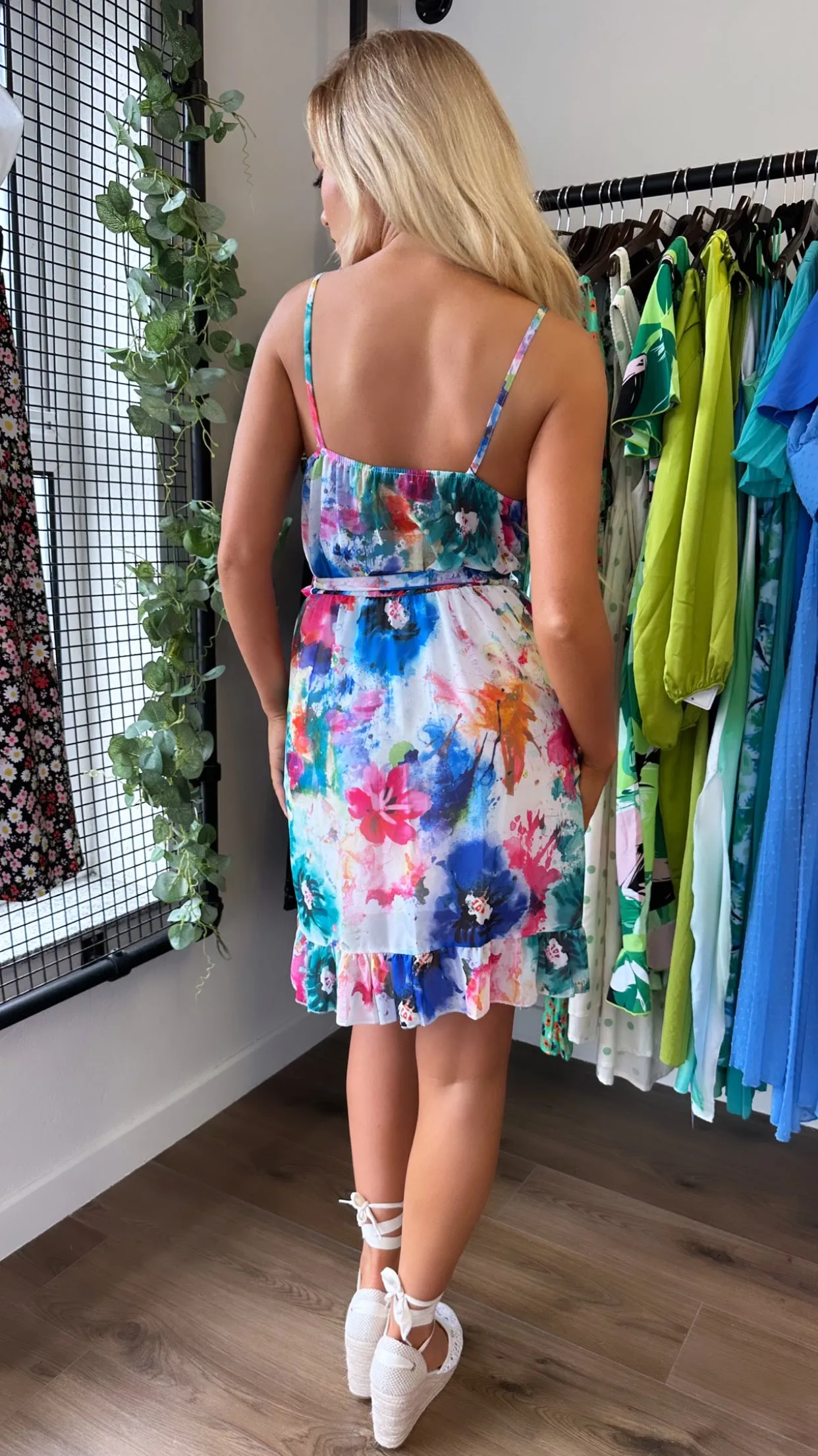 Darby Blue Floral Frill Detail Mini Dress