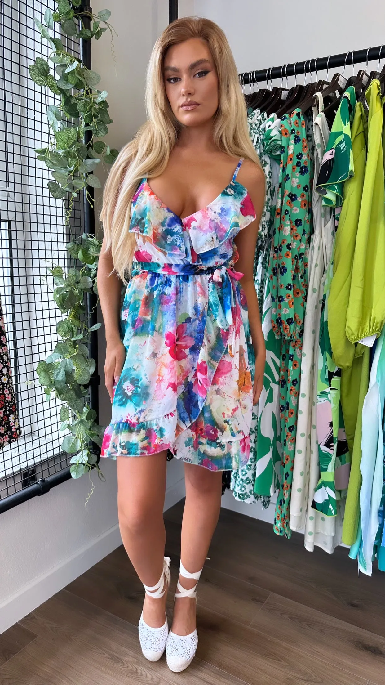 Darby Blue Floral Frill Detail Mini Dress
