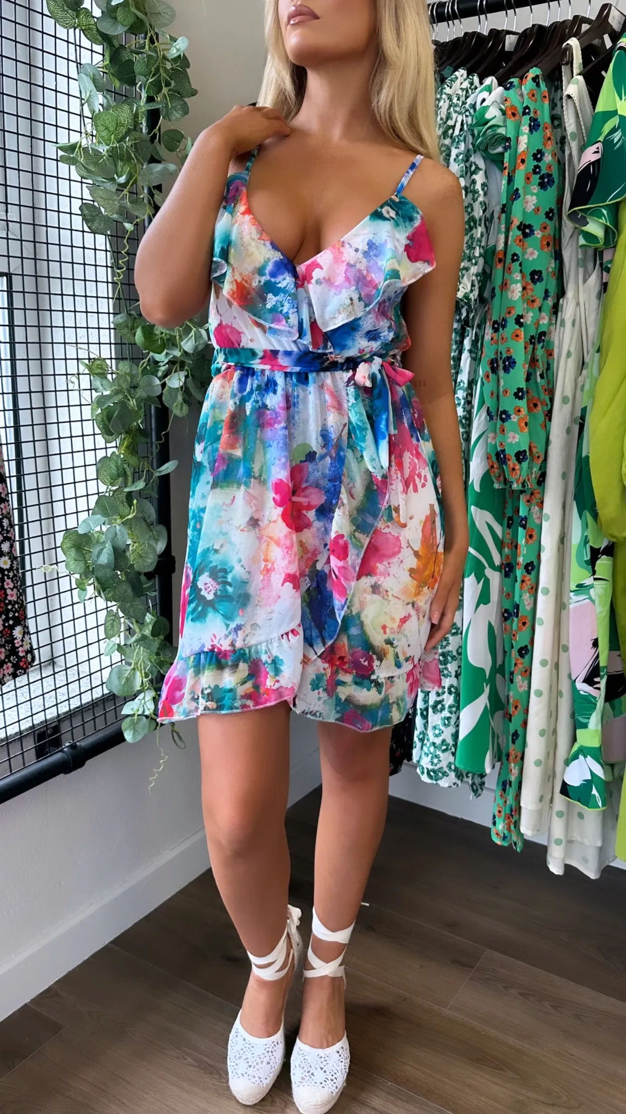 Darby Blue Floral Frill Detail Mini Dress