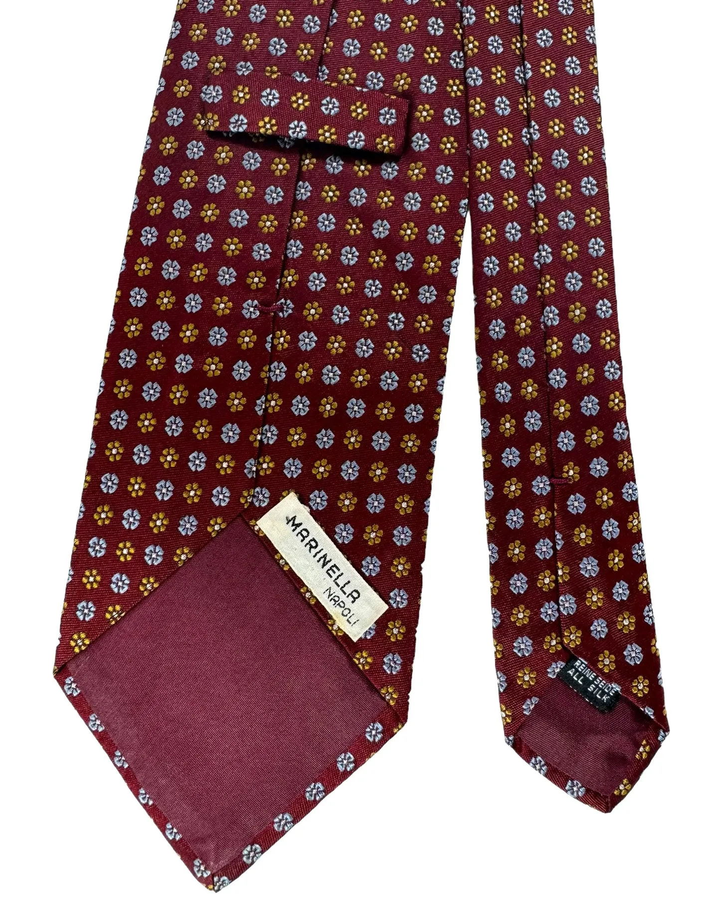 E. Marinella Tie Maroon Blue Olive Mini Flowers Design - Vintage