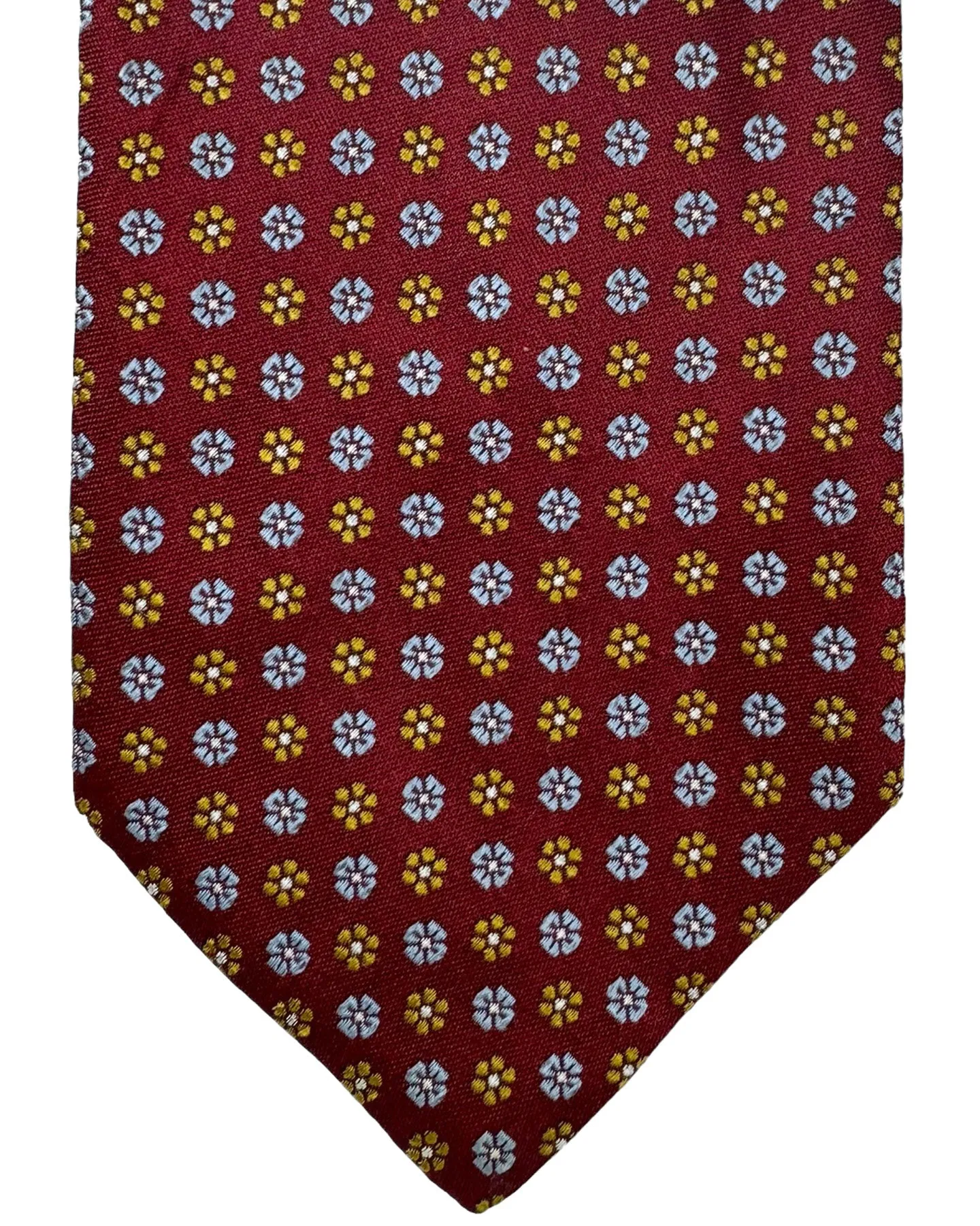 E. Marinella Tie Maroon Blue Olive Mini Flowers Design - Vintage