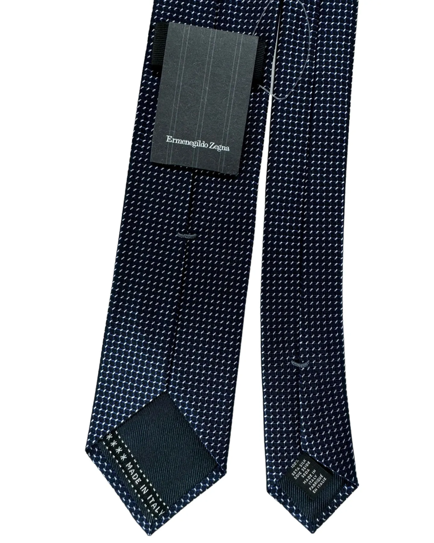 Ermenegildo Zegna Narrow Tie Dark Blue Silver Micro Pattern
