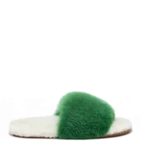 ETHICALLY AND CRUELTY FREE ALPACA SLIDER IN GREEN/WHITE