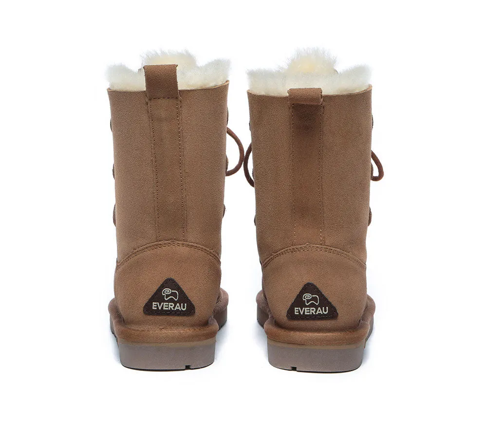 EVERAU® Women Sheepskin Wool Lace Up Boots Tall Stark