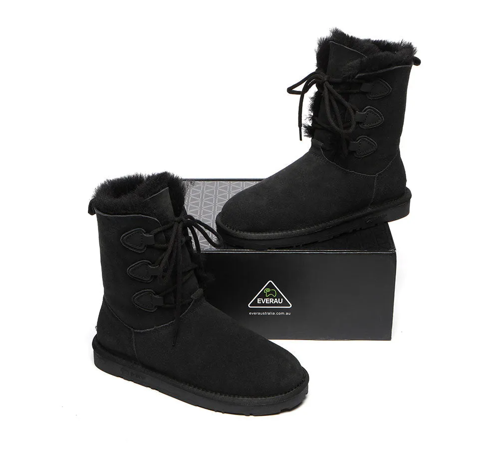 EVERAU® Women Sheepskin Wool Lace Up Boots Tall Stark