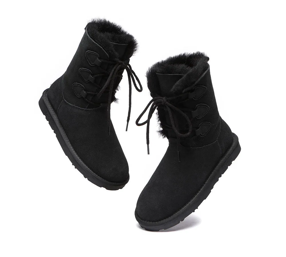 EVERAU® Women Sheepskin Wool Lace Up Boots Tall Stark