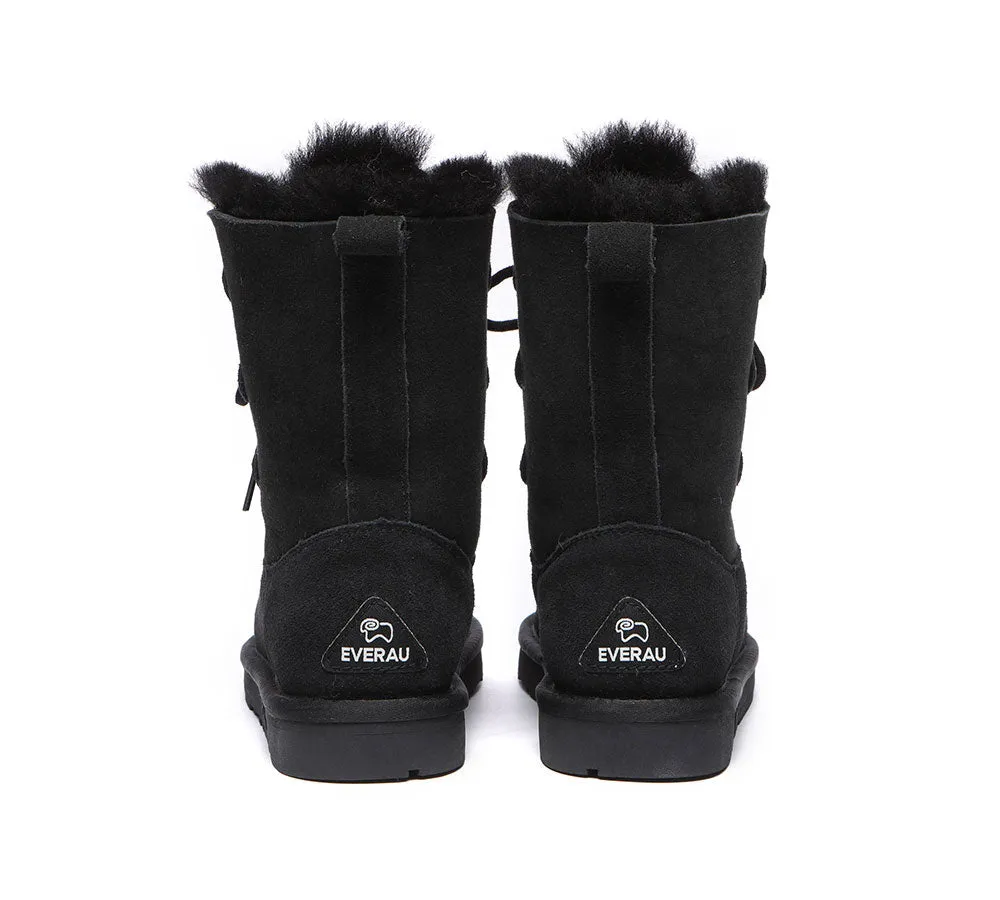 EVERAU® Women Sheepskin Wool Lace Up Boots Tall Stark