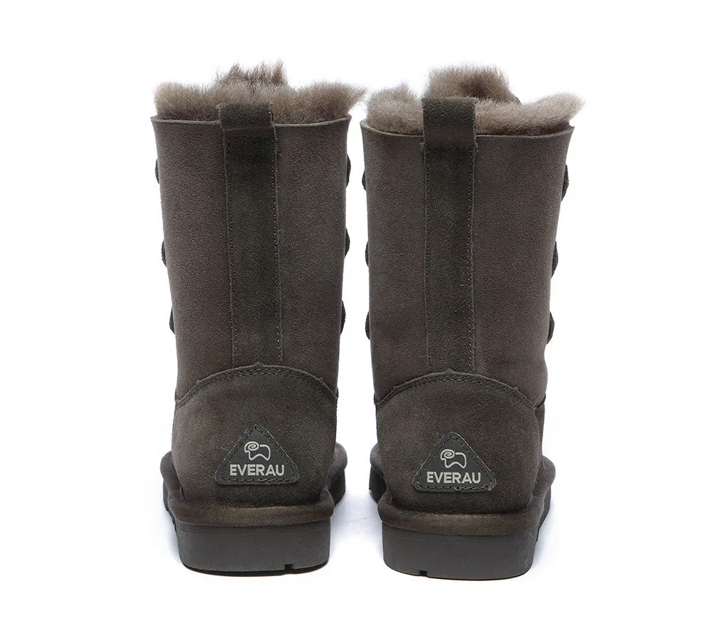 EVERAU® Women Sheepskin Wool Lace Up Boots Tall Stark