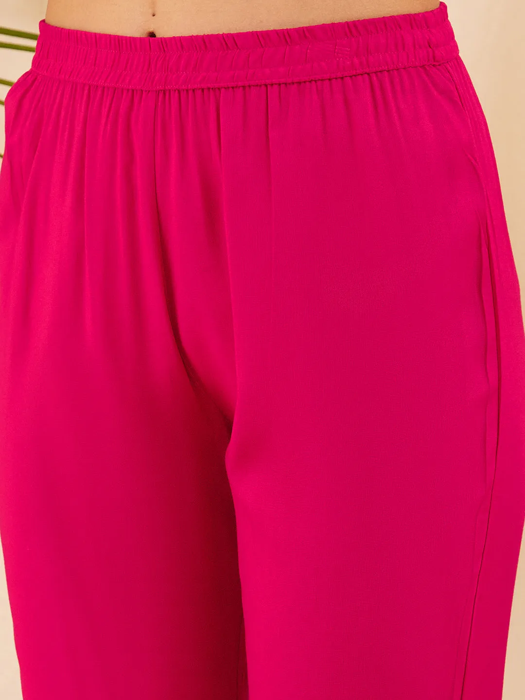 Fuchsia Round Neck Square Gota Work Kurta Pant Set