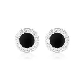 Georgini Reflection Enamel Stud Earrings - Silver/Black