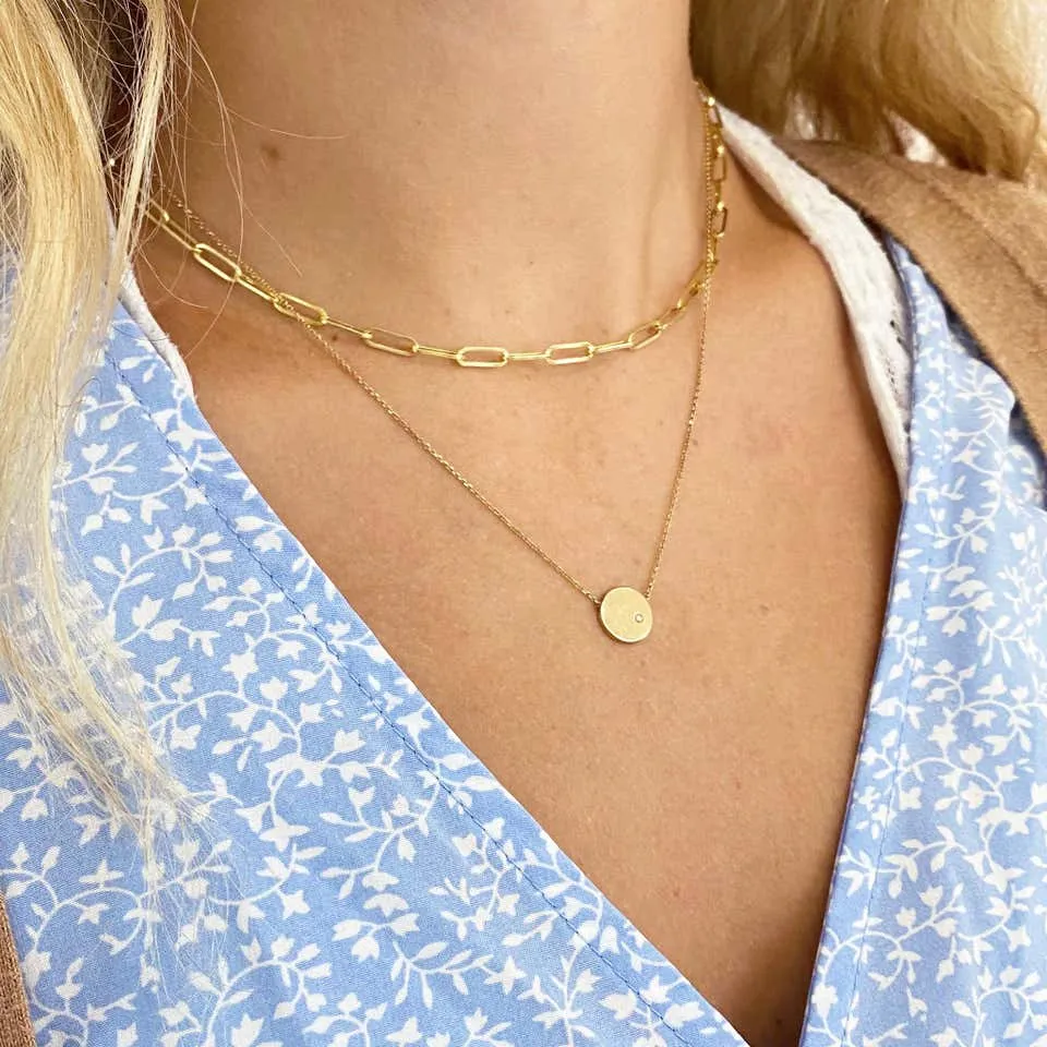 Gold Diamond Disk Necklace