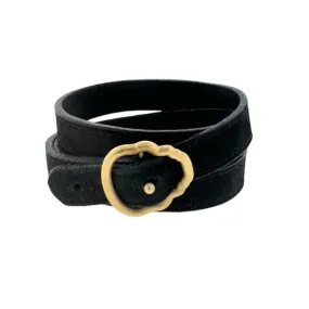 Gold Skull Buckle Triple-Wrap Nubuck Leather Bracelet