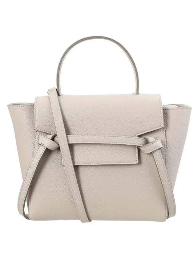 Grain Leather Nano Belt Tote Bag Light Taupe
