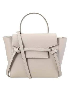Grain Leather Nano Belt Tote Bag Light Taupe