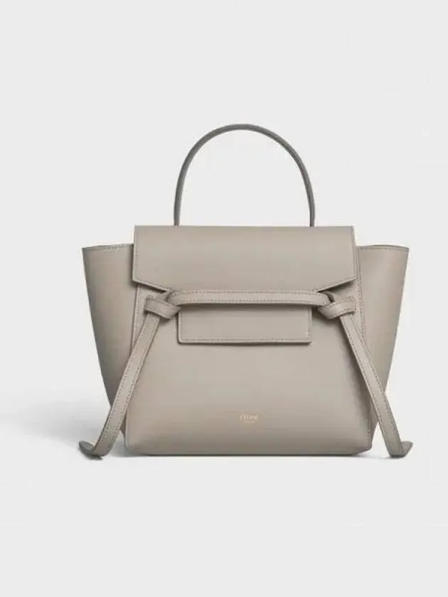 Grain Leather Nano Belt Tote Bag Light Taupe
