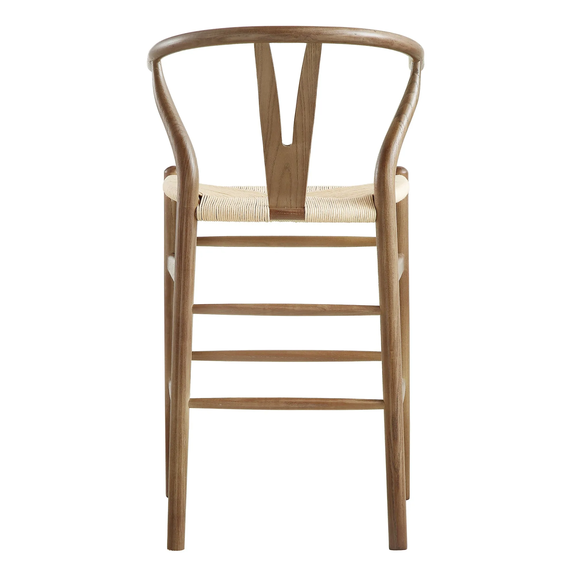 Hansel Wooden Natural Weave Wishbone Counter Stool, Light Walnut Colour Frame