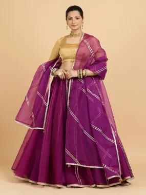 Heer Aziza 3-Piece Lehenga Set | Purple Lehenga, Gold Blouse | With Falak Purple Dupatta