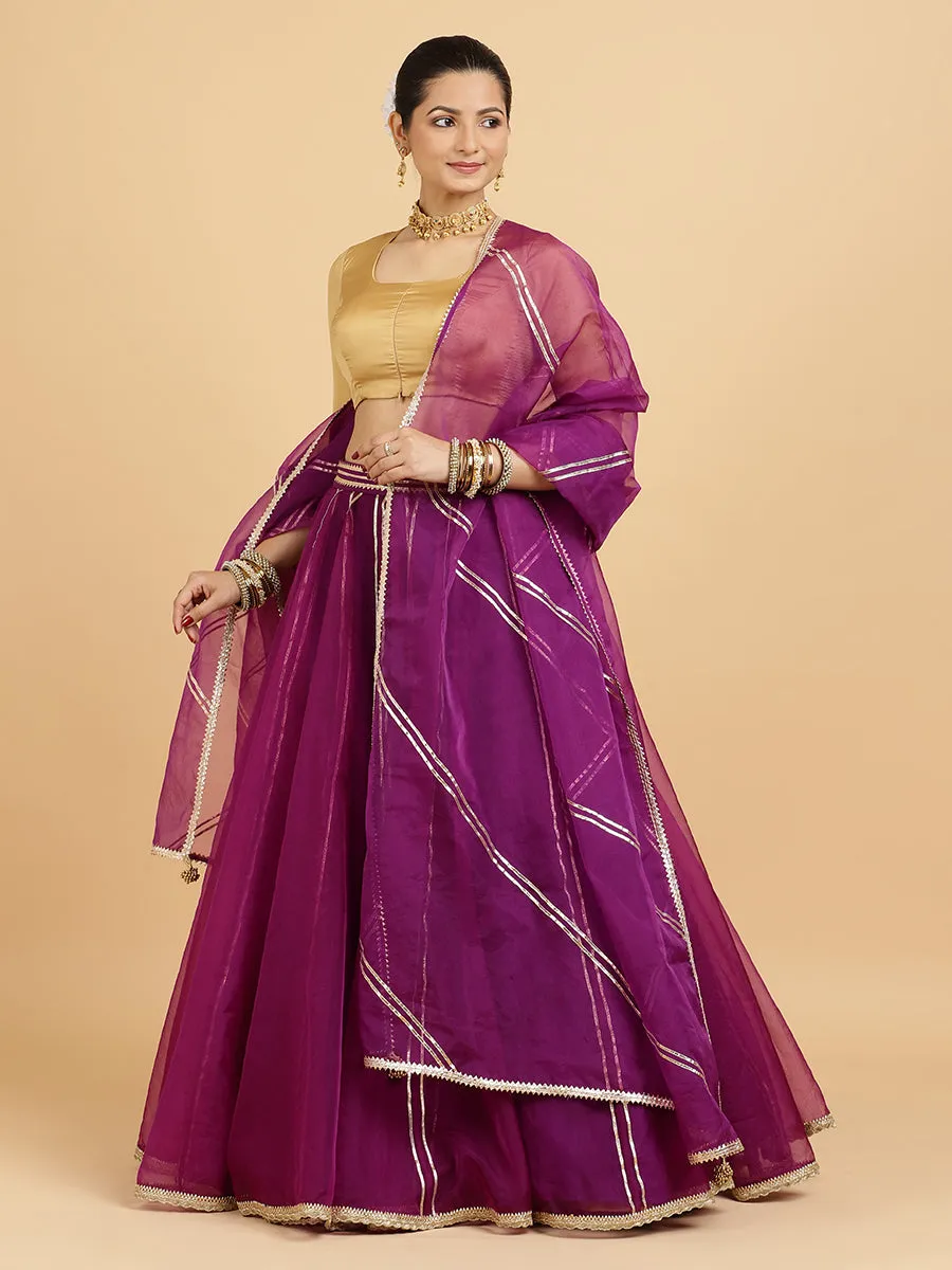 Heer Aziza 3-Piece Lehenga Set | Purple Lehenga, Gold Blouse | With Falak Purple Dupatta