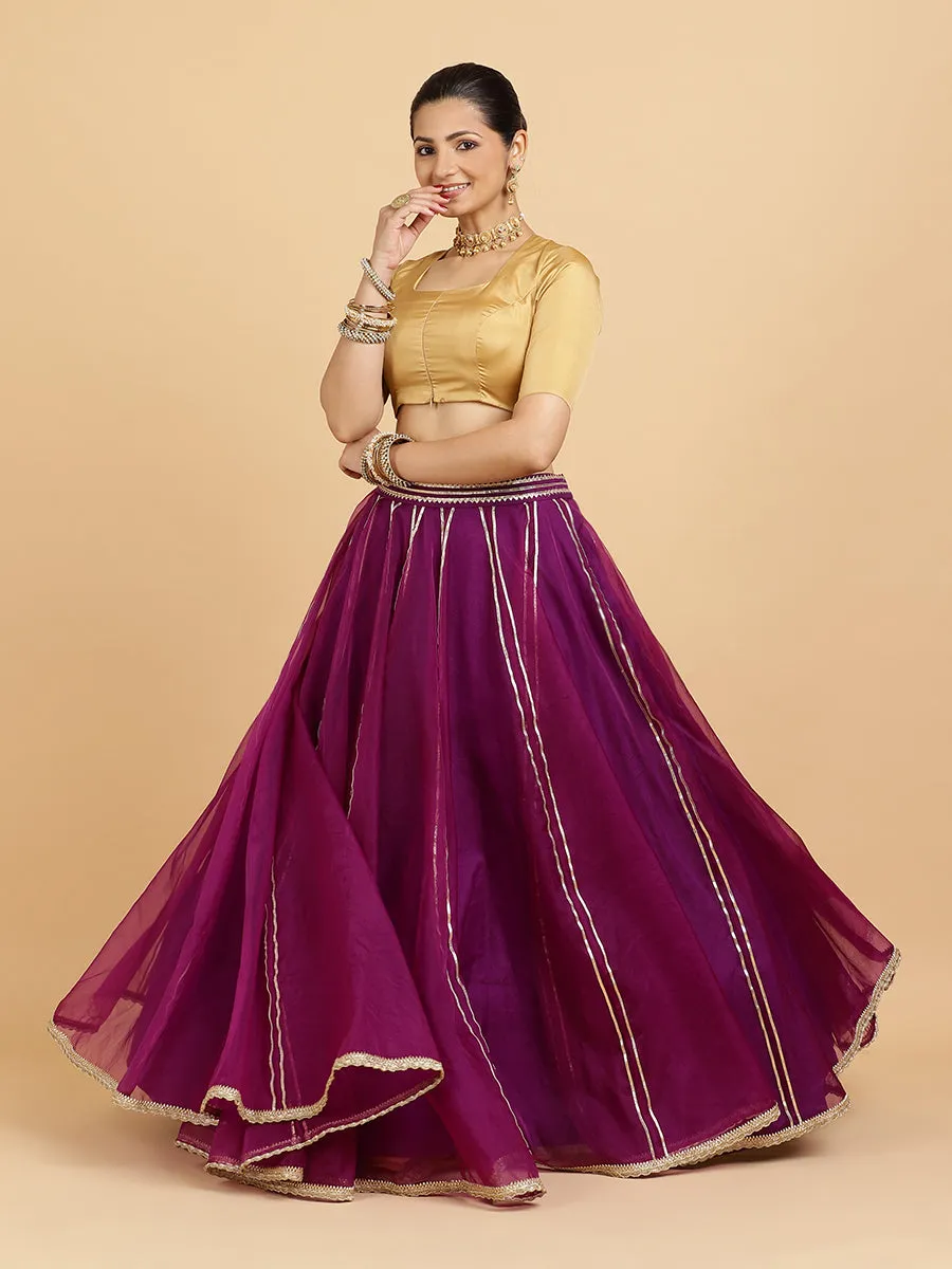Heer Aziza 3-Piece Lehenga Set | Purple Lehenga, Gold Blouse | With Falak Purple Dupatta
