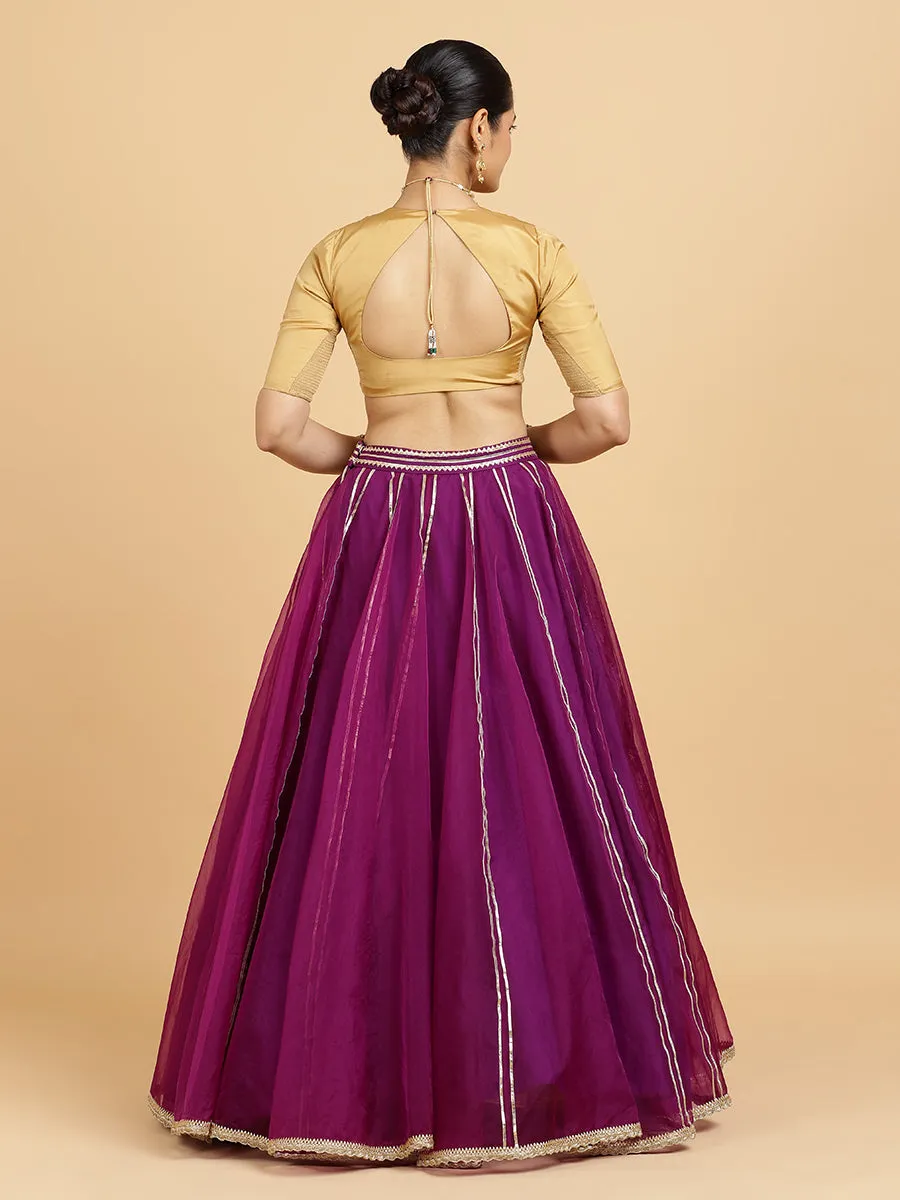 Heer Aziza 3-Piece Lehenga Set | Purple Lehenga, Gold Blouse | With Falak Purple Dupatta