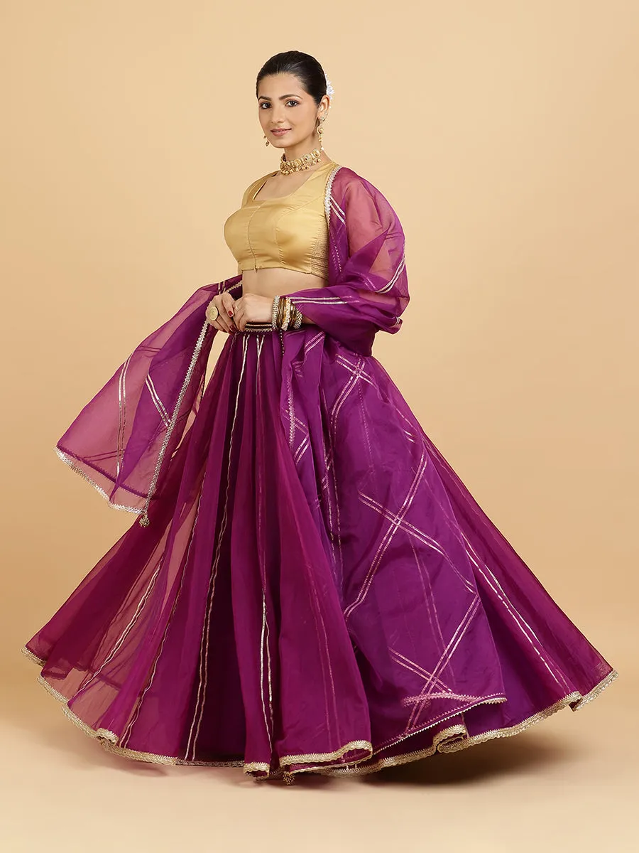 Heer Aziza 3-Piece Lehenga Set | Purple Lehenga, Gold Blouse | With Falak Purple Dupatta