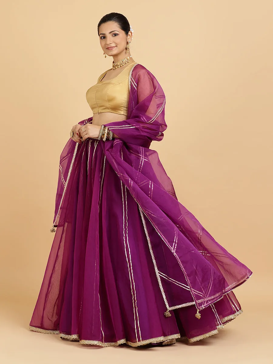Heer Aziza 3-Piece Lehenga Set | Purple Lehenga, Gold Blouse | With Falak Purple Dupatta