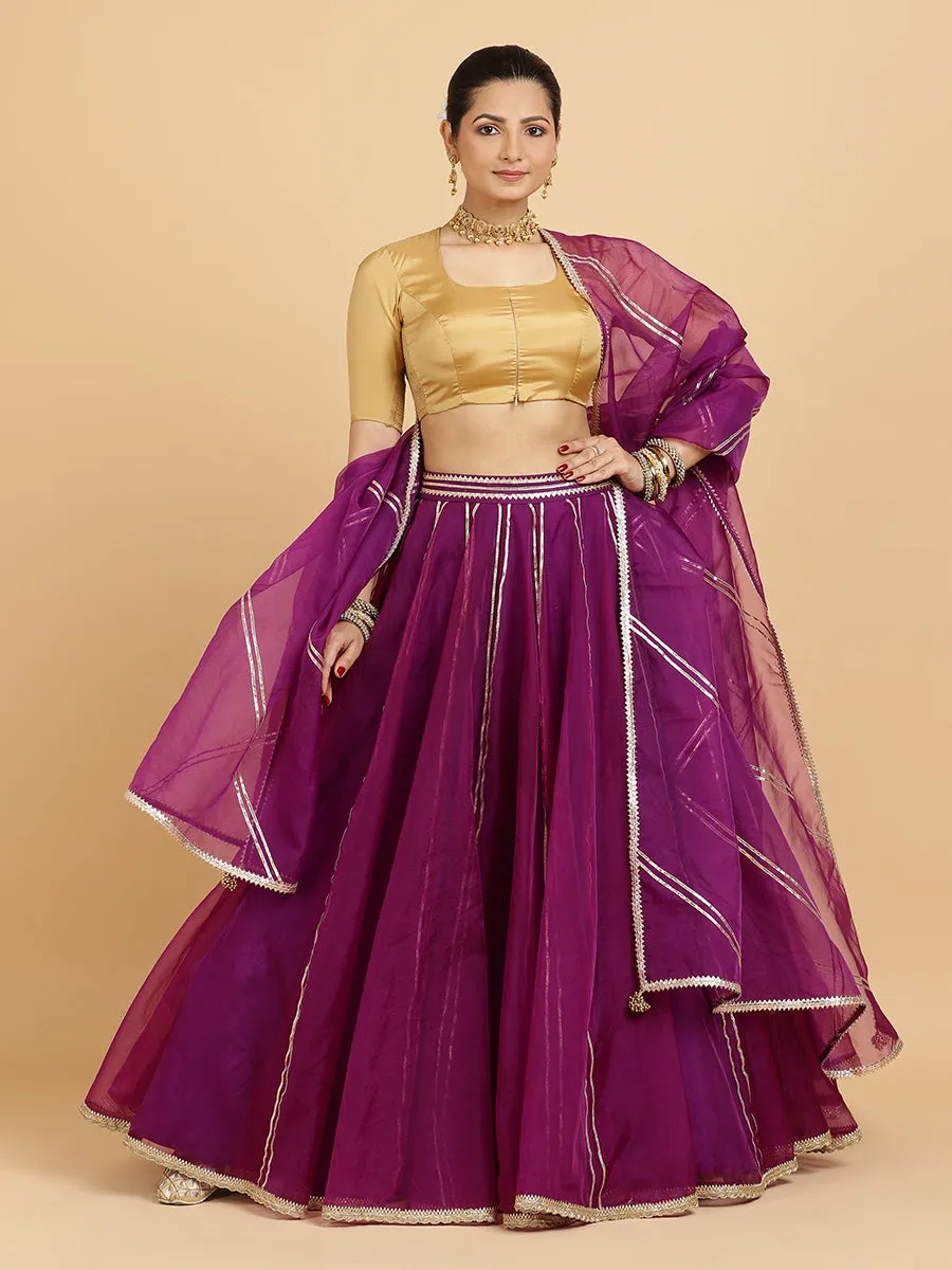 Heer Aziza 3-Piece Lehenga Set | Purple Lehenga, Gold Blouse | With Falak Purple Dupatta