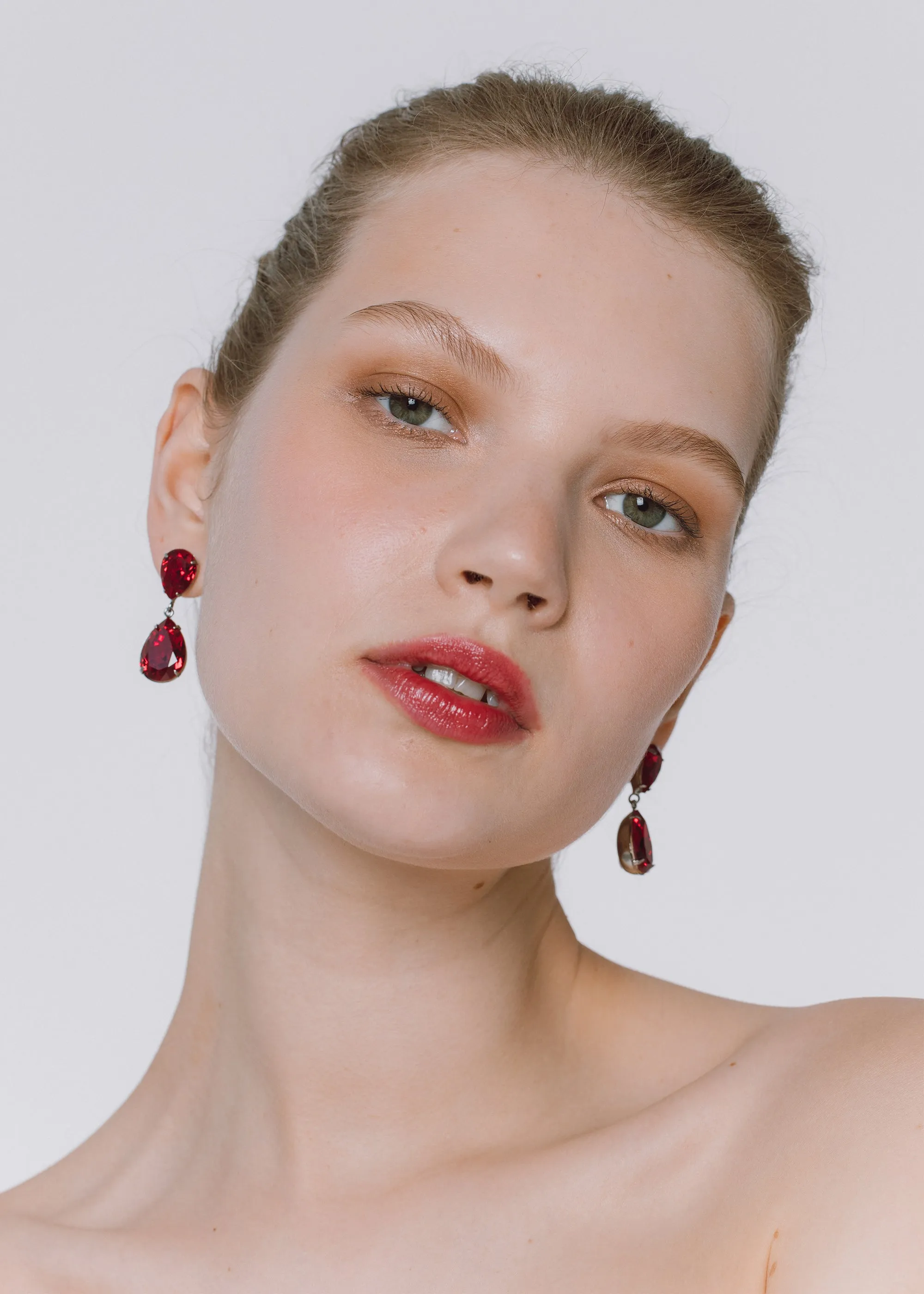 Judy Earrings -- Gunmetal Ruby
