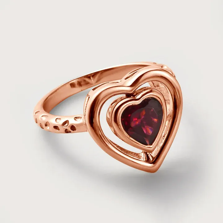 Lattice Heart Solitaire Ring with Garnet