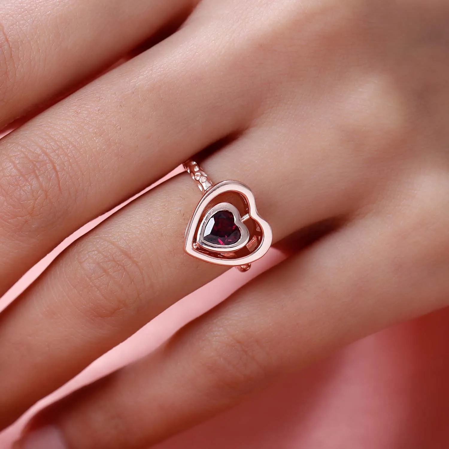 Lattice Heart Solitaire Ring with Garnet