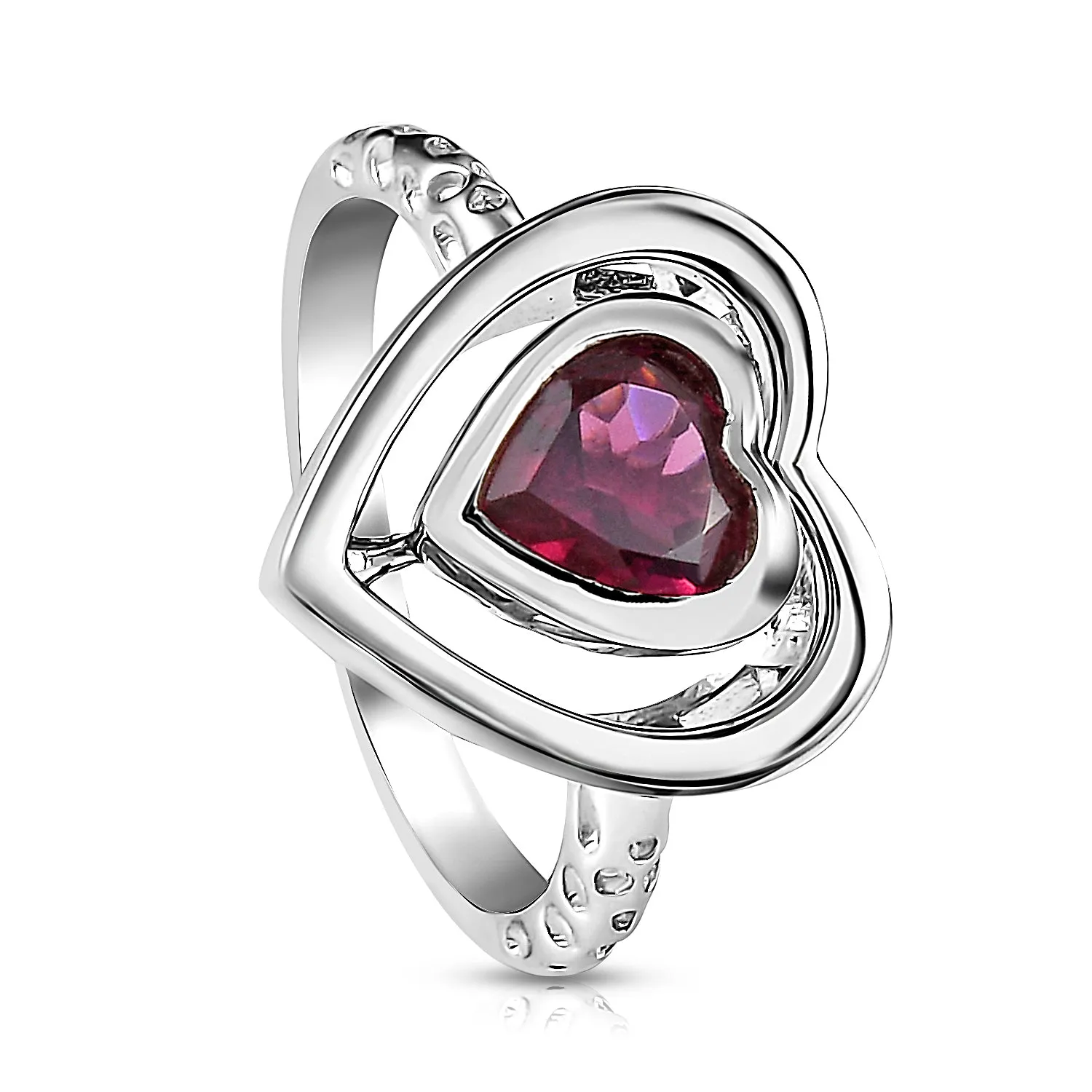 Lattice Heart Solitaire Ring with Garnet