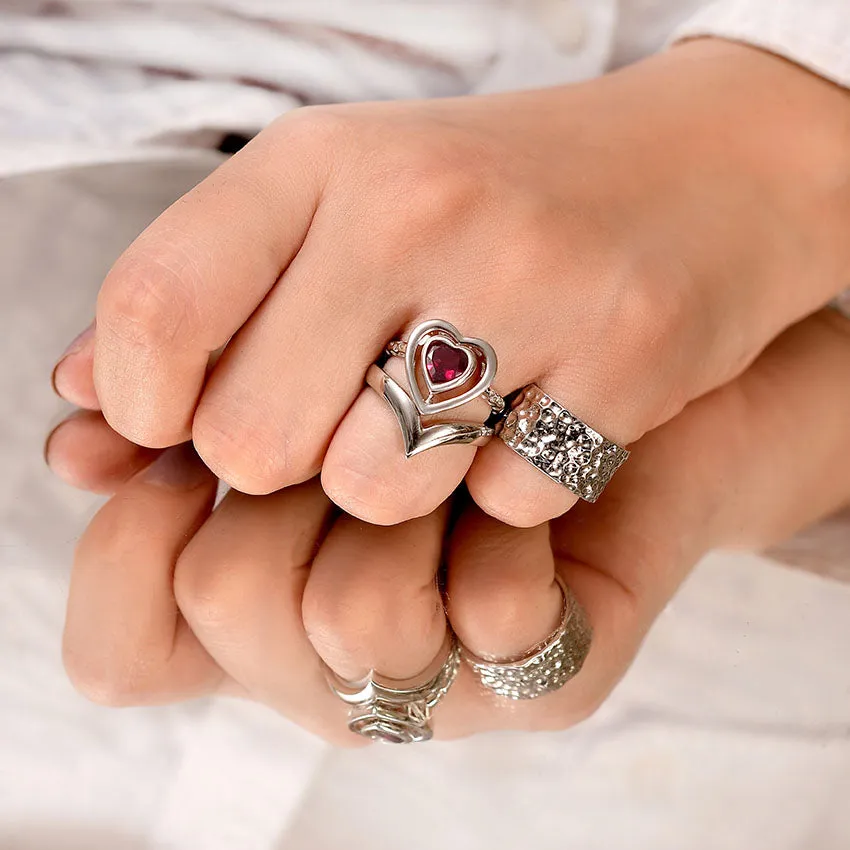 Lattice Heart Solitaire Ring with Garnet