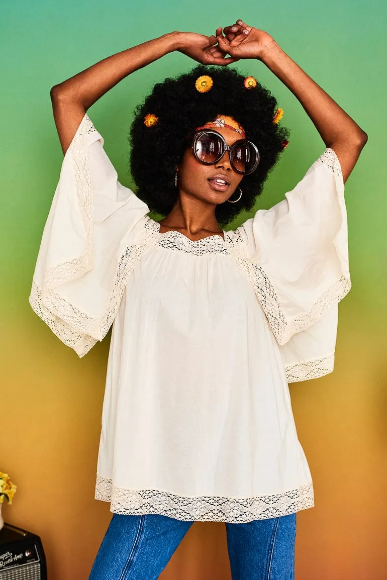 Lucille Cream Hanky Hem Top - SSA428 (UK 14-24)