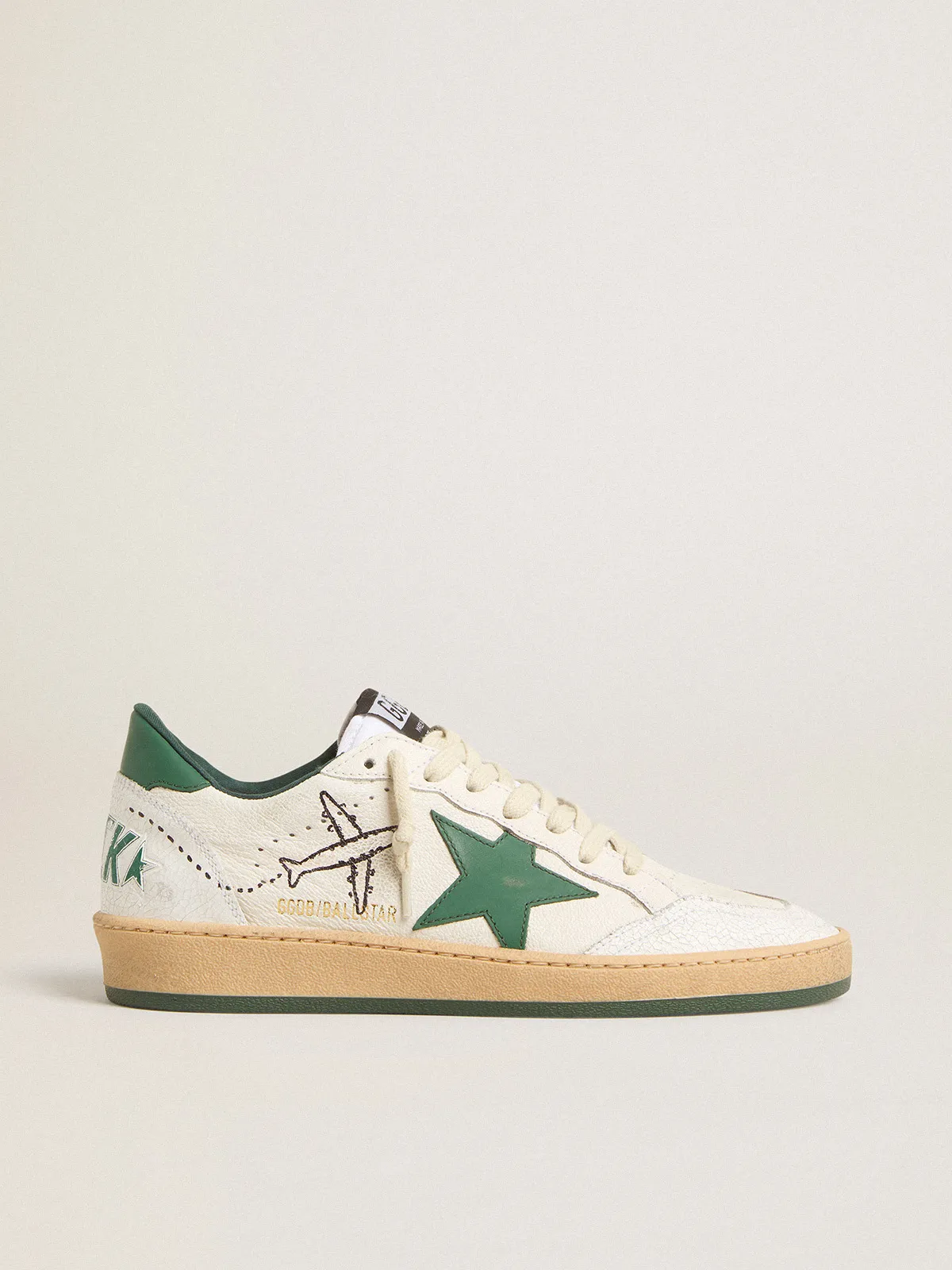 Men's Ball Star Wishes in white nappa leather with green leather star and heel tab