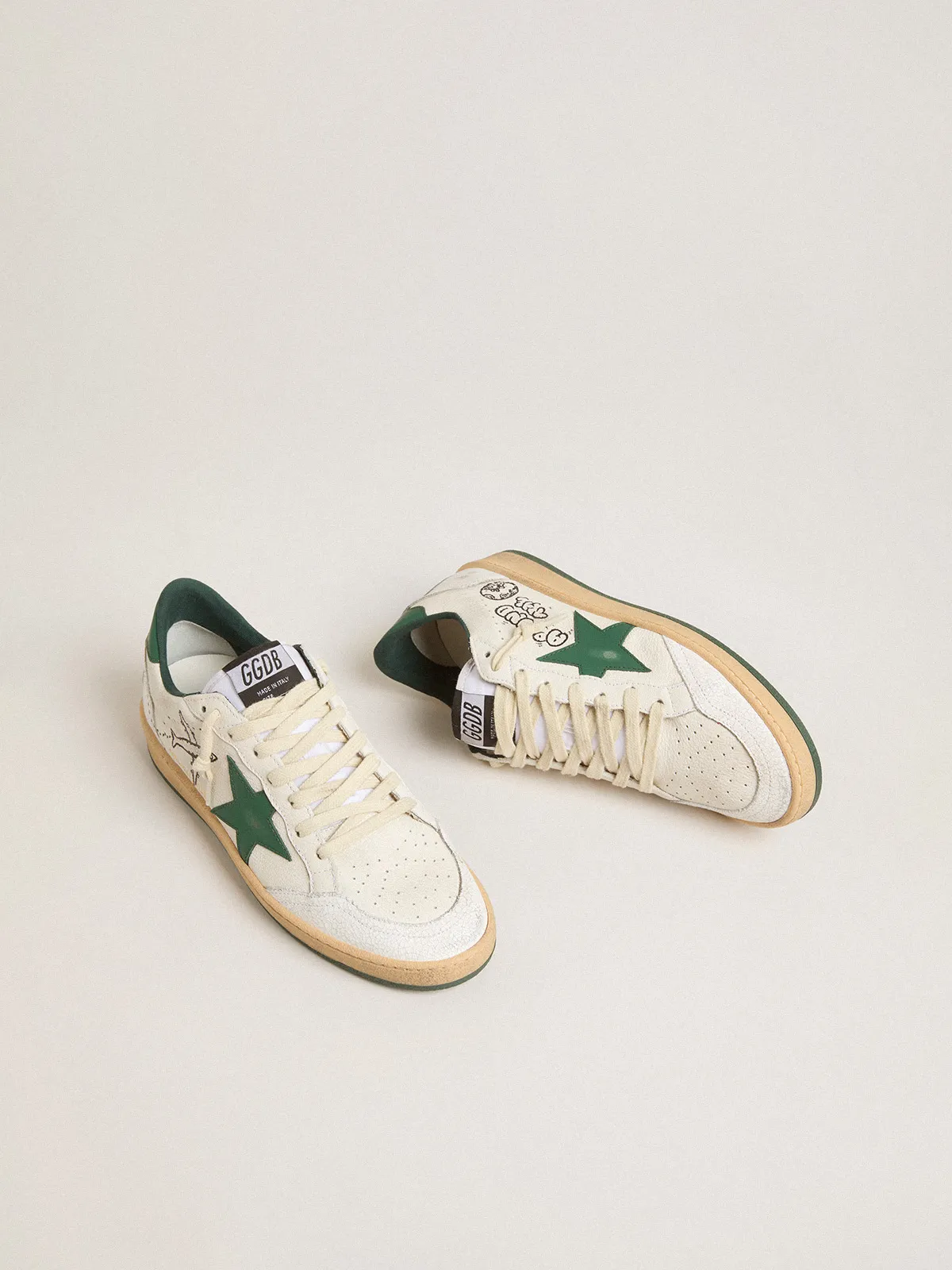 Men's Ball Star Wishes in white nappa leather with green leather star and heel tab