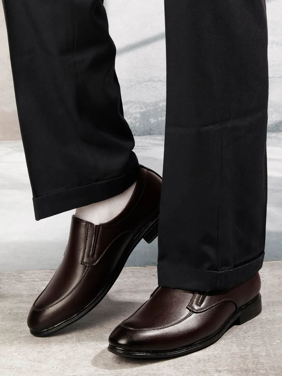 Men's Brown Round Toe Slip On Formal (IX1077)