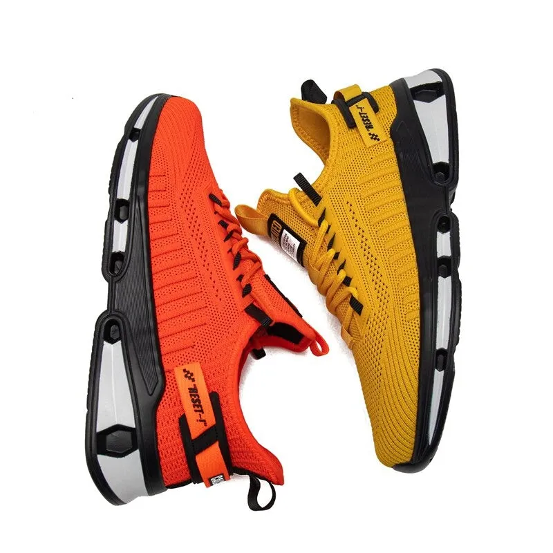 Men's Mesh Round Toe Lace-up Closure Patchwork Anti-Slip Sneakers