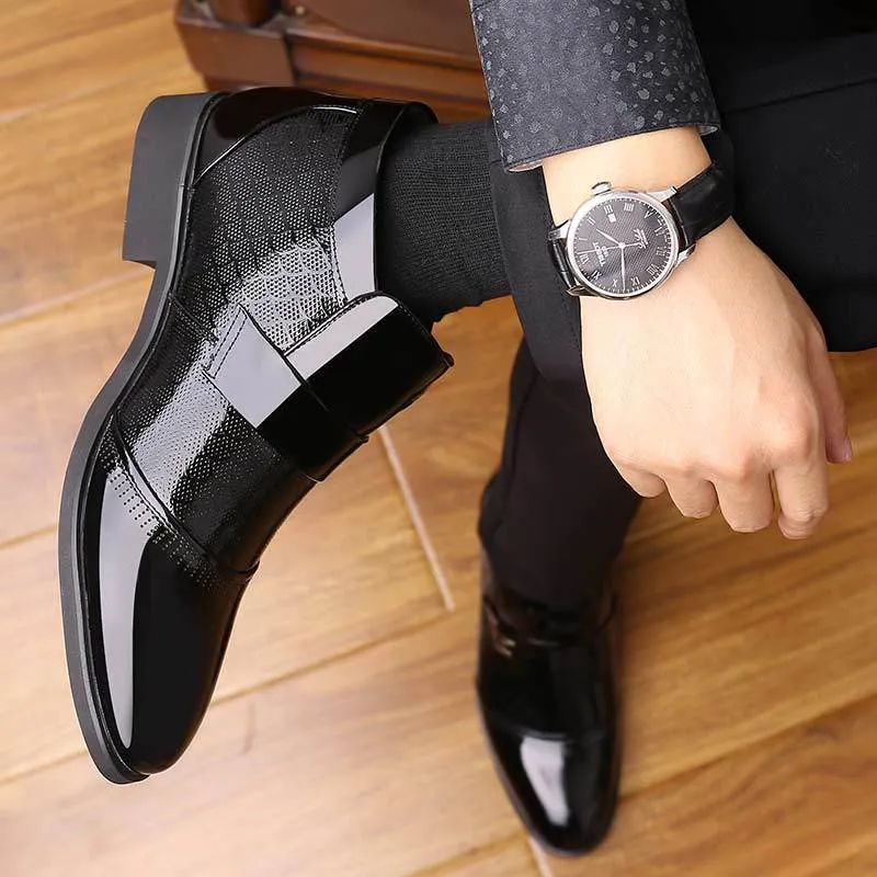Men's PU Pointed Toe Slip-On Closure Wedding Formal Wear Shoes