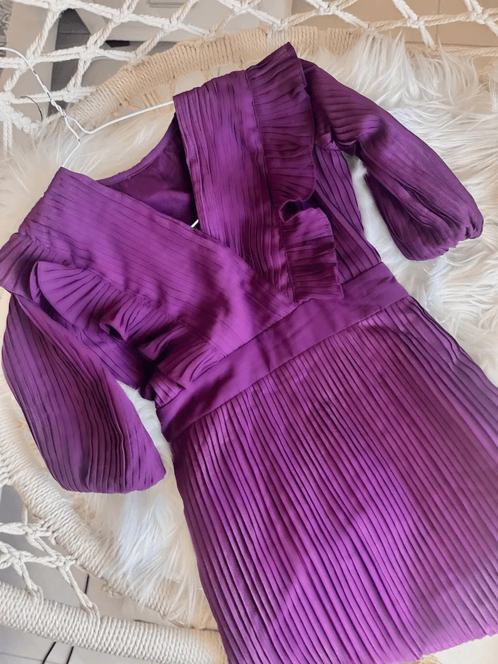 Mini Frilly Pleated Dress In Purple