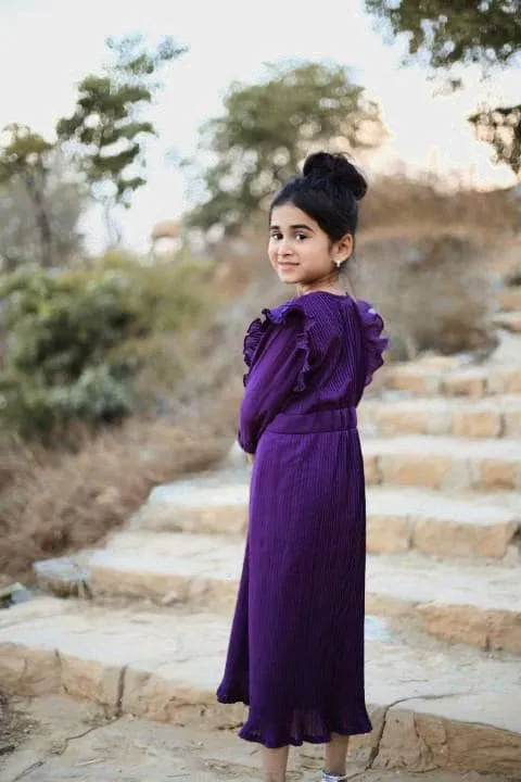 Mini Frilly Pleated Dress In Purple