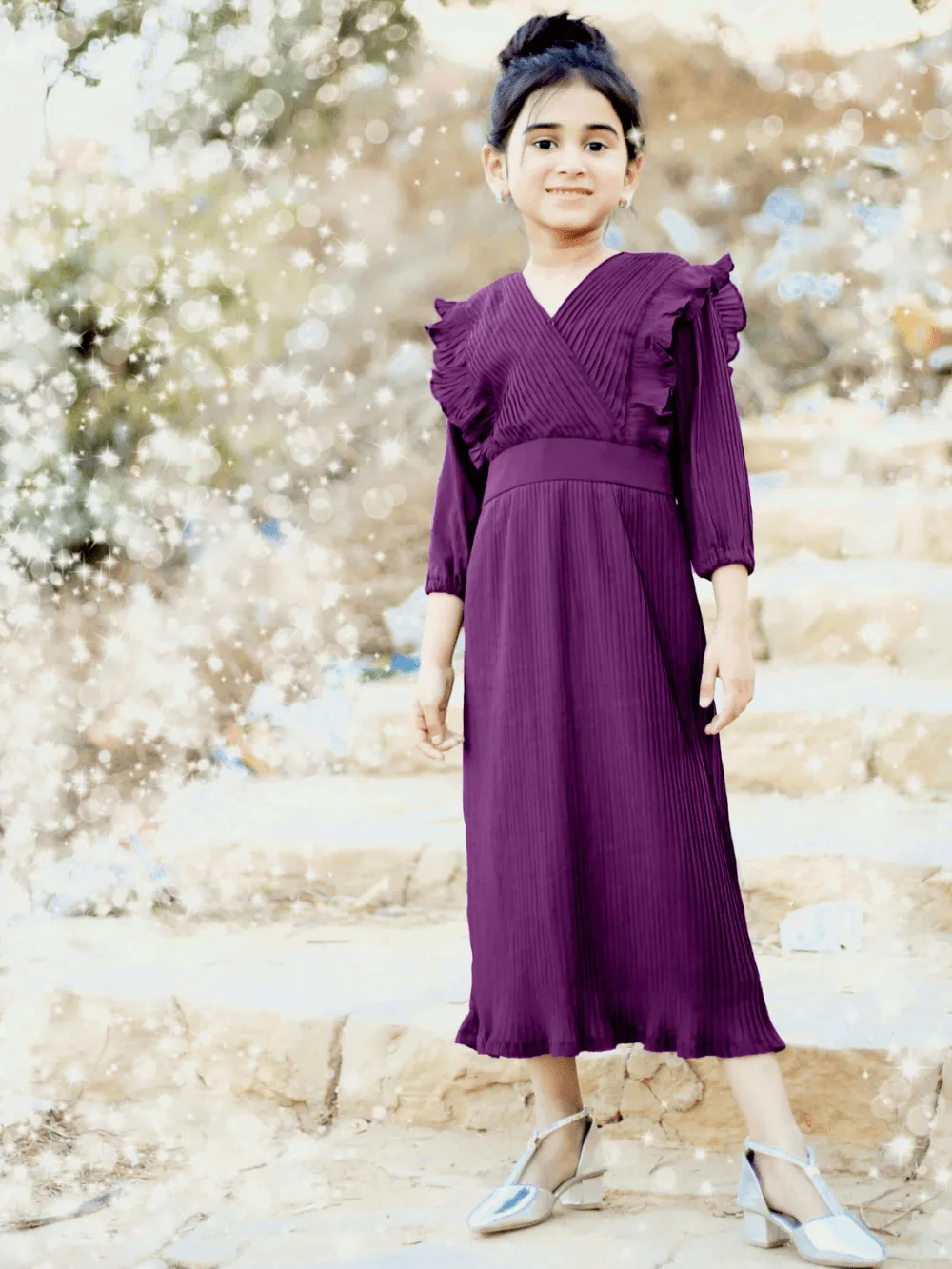 Mini Frilly Pleated Dress In Purple