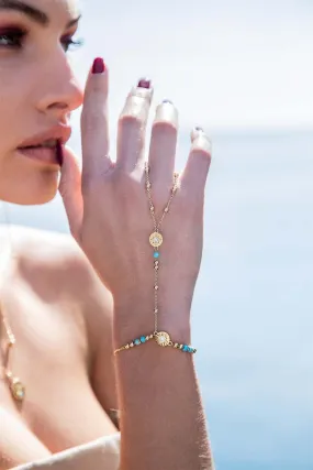 Météorites & Beads Adjustable Hand Bracelet with Ring
