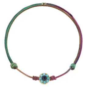 Multi Gemstone Evil Eye Disk on Moody Rainbow Cord Bracelet