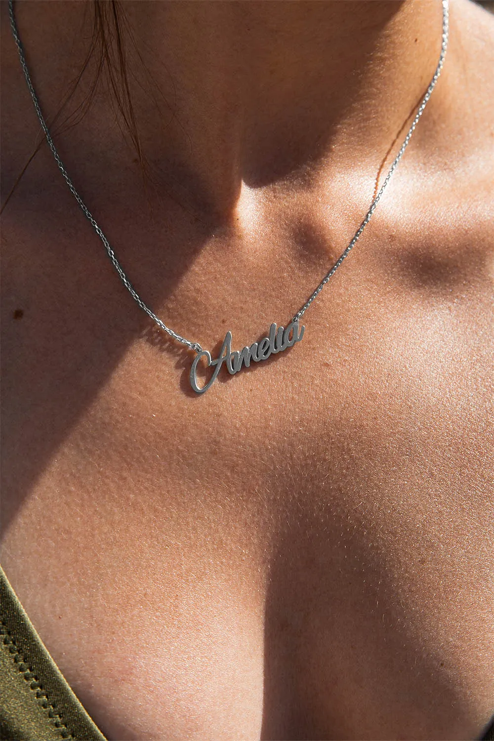 Name Necklace Script Silver