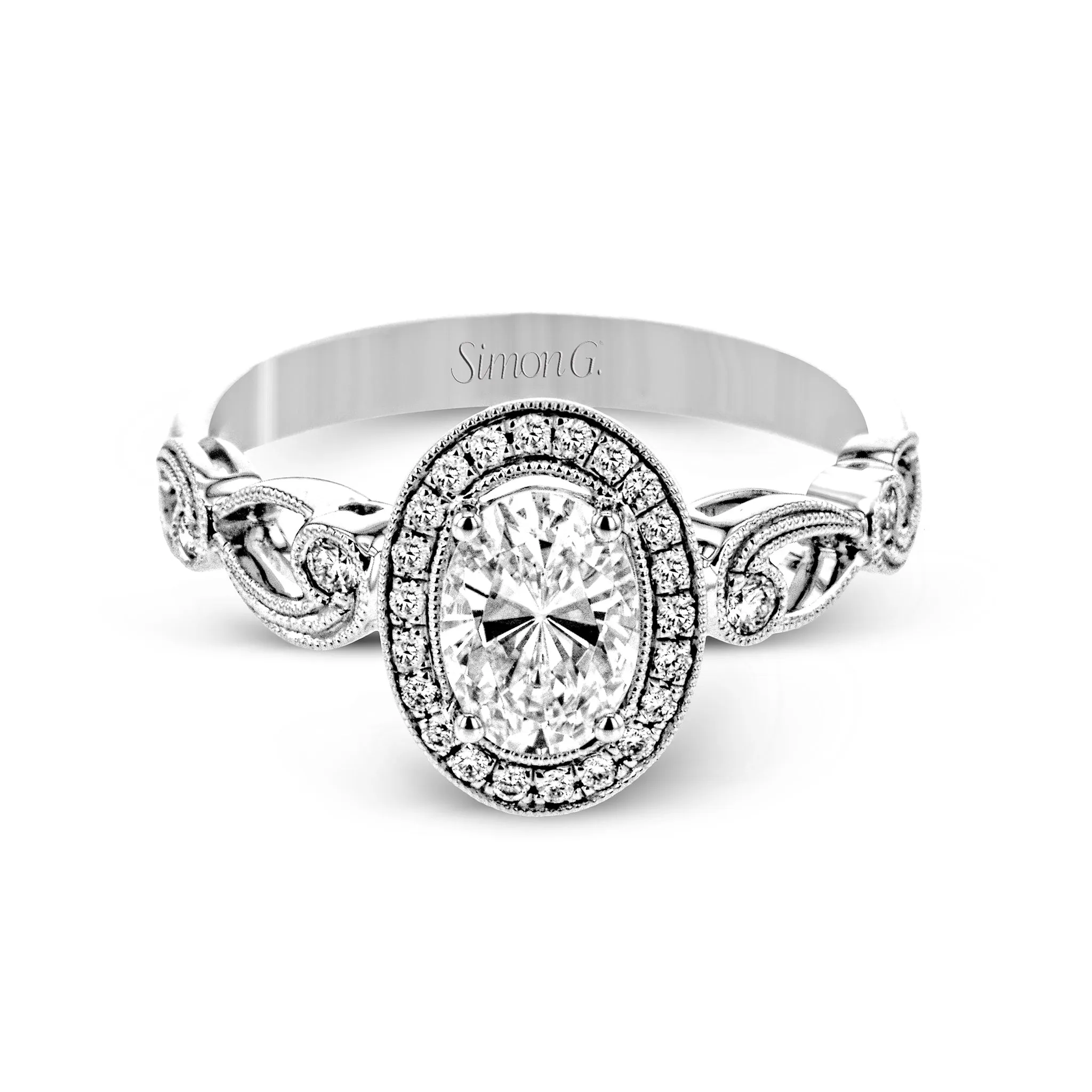 Oval-Cut Halo Engagement Ring In 18k Gold With Diamonds