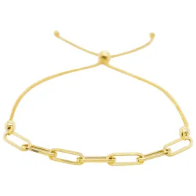 Paper Clip Bracelet with Bolo Adjustable Clasp in 14K Yellow Gold