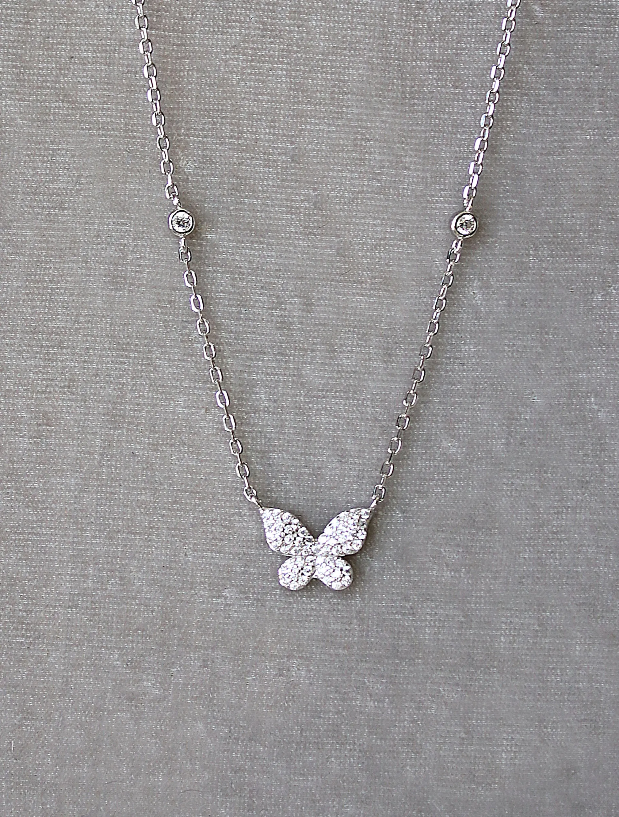 Pave Simulated Diamond BUTTERFLY Necklace