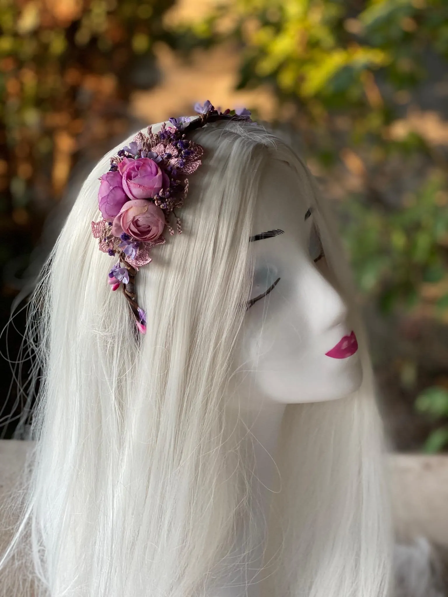 Purple flower headband Wedding flower hairband Bridal accessories Violet headband for bride Magaela accessories Bridal headband Headpiece