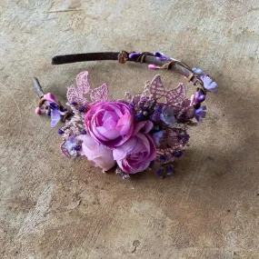 Purple flower headband Wedding flower hairband Bridal accessories Violet headband for bride Magaela accessories Bridal headband Headpiece
