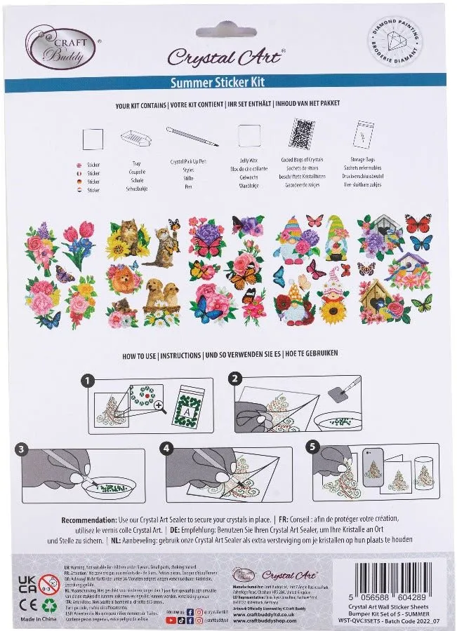 "Summer" Crystal Art Wall Sticker Sheets Bumper Kit Set of 5